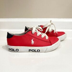 Polo Ralph Lauren Boys Red Sneakers Size 10 Youth Casual Low Top Shoes